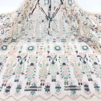 

fashion african net lace fabric with lots of sequins hot sale embroidered lace fabric for bridal dress