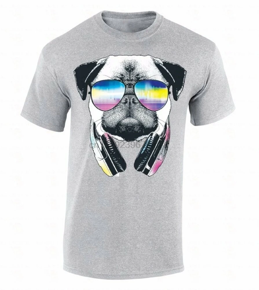 Pug Sunglasses Headphones T SHIRT Animal Head Dog Face Party Music