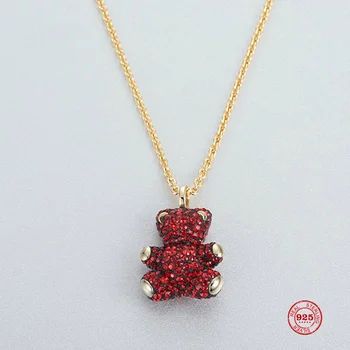 

2020 New Fashion Charm Pure 925 Silver Original 1:1 Copy, Cute Childlike Teddy Bear Pendant Necklace Female Luxury Jewelry Gifts