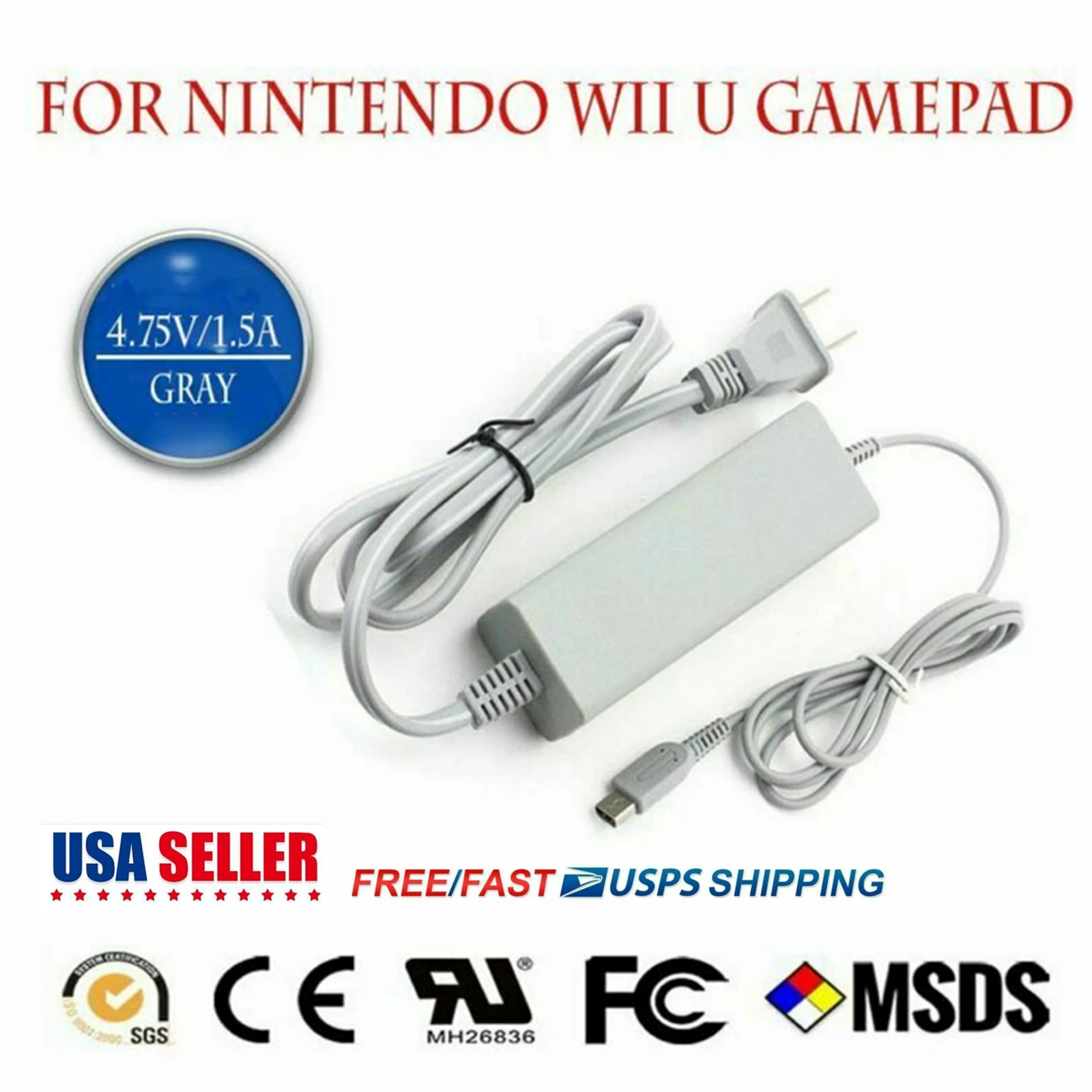 Universal Ac Power Adapter Cable Wall Charger Cord For Wii U Gamepad Grey 100 240v Us Plug