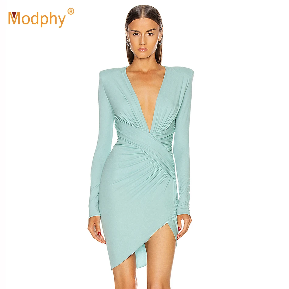 Elegant Women's Dress Vestidos Sexy Long Sleeve Bodycon Irregular Club Celebrity Evening Party Dress 2020 Autumn Fashion New