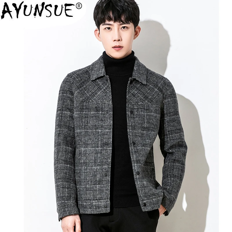 AYUNSUE 2020 Wool Coat Men Clothes Spring Autumn Plaid Wool Jacket Albaca Double-faced Mens Coats and Jackets Overcoat 5107 KJ AYUNSUE 2020 Wool Coat Men Clothes Spring Autumn Plaid Wool Jacket Albaca Double-faced Mens Coats and Jackets Overcoat 5107 KJ