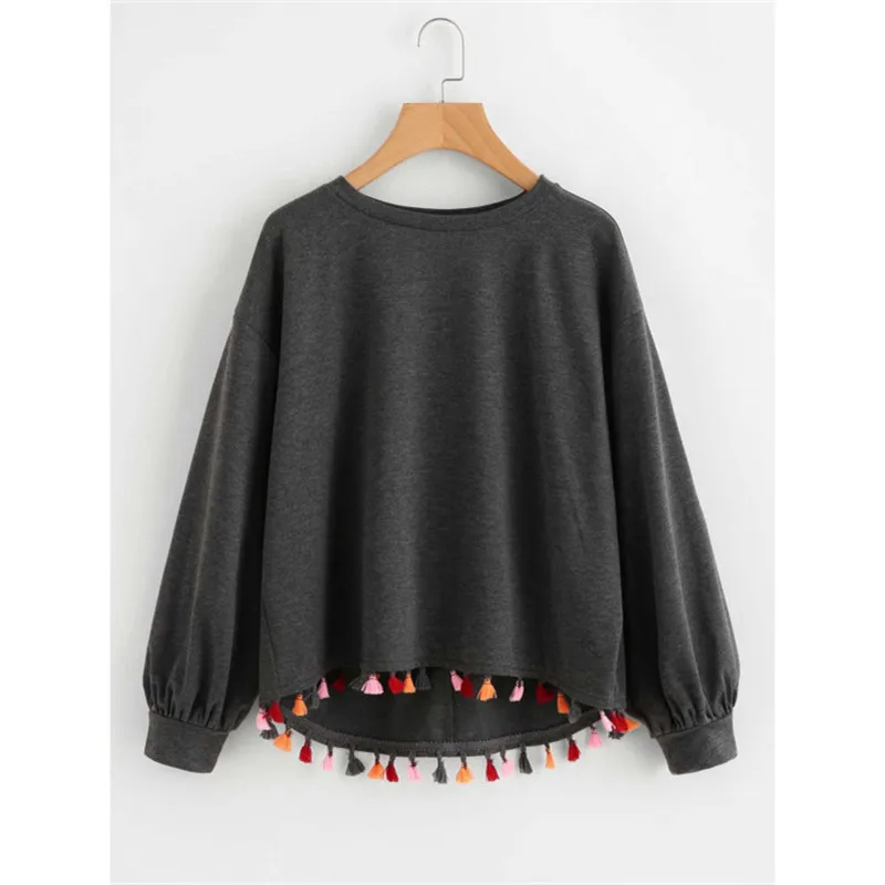 

Sueter Mujer Invierno 2019 Solid Long-sleeved Round Neck Lace Hem Stitching Rainbow Sweater Women Pullover Long Sleeve Top