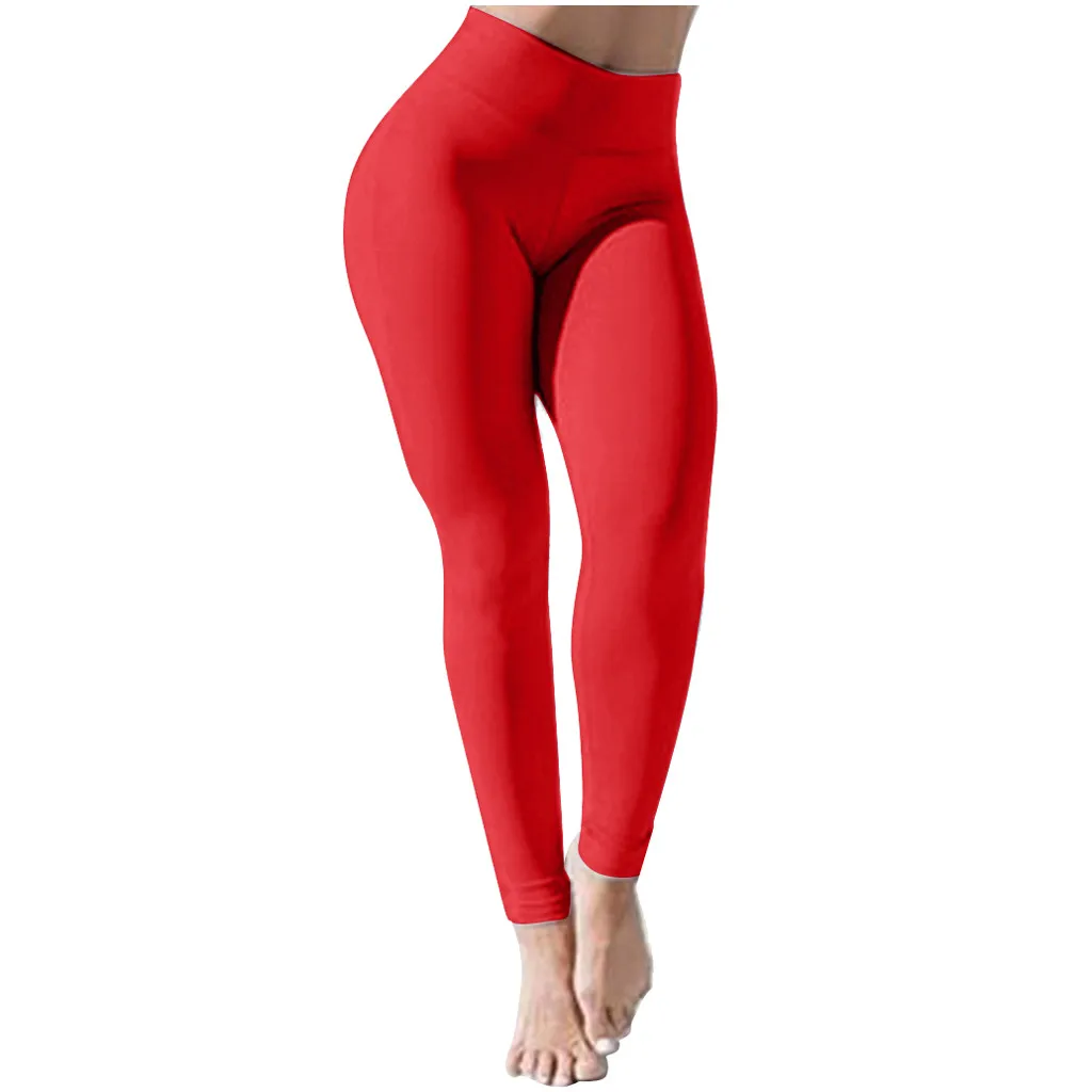 Женские мягкие однотонные Стрейчевые плиссированные штаны с высокой талией, повседневные леггинсы для фитнеса, леггинсы для тренировок - Цвет: Красный