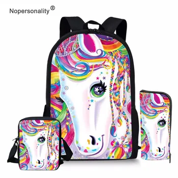 

Nopersonality Rainbow Horse Print Girls School Bag Sets 3pcs/set Children Schoolbag Unicorn Junior Primary Kids Book Bag Bagpack