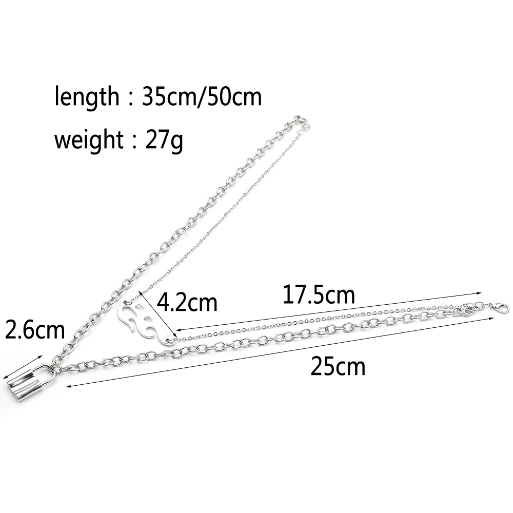 Хип-хоп пламя замок кулон ожерелье Пламя мужской женский Чокеры уличный танец цепь крутой Панк ювелирные изделия Модные очаровательные двухслойные