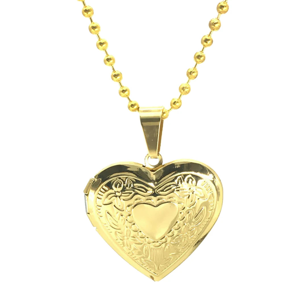 Stainless Steel Gold Plated Photo Picture Lockets Memorial Keepsake Love Heart Necklace Pendant Unisex