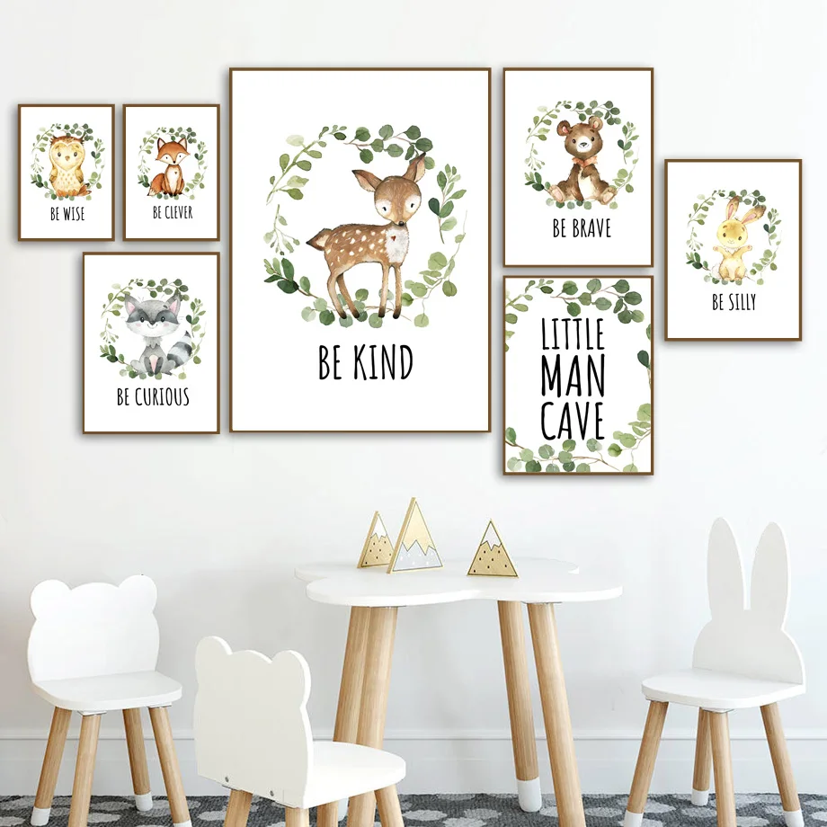 

Owl fox deer rabbit quote Cartoon Wall Art Print Canvas Painting Nordic Canvas Posters And Prints Wall Pictures Baby Kids Room