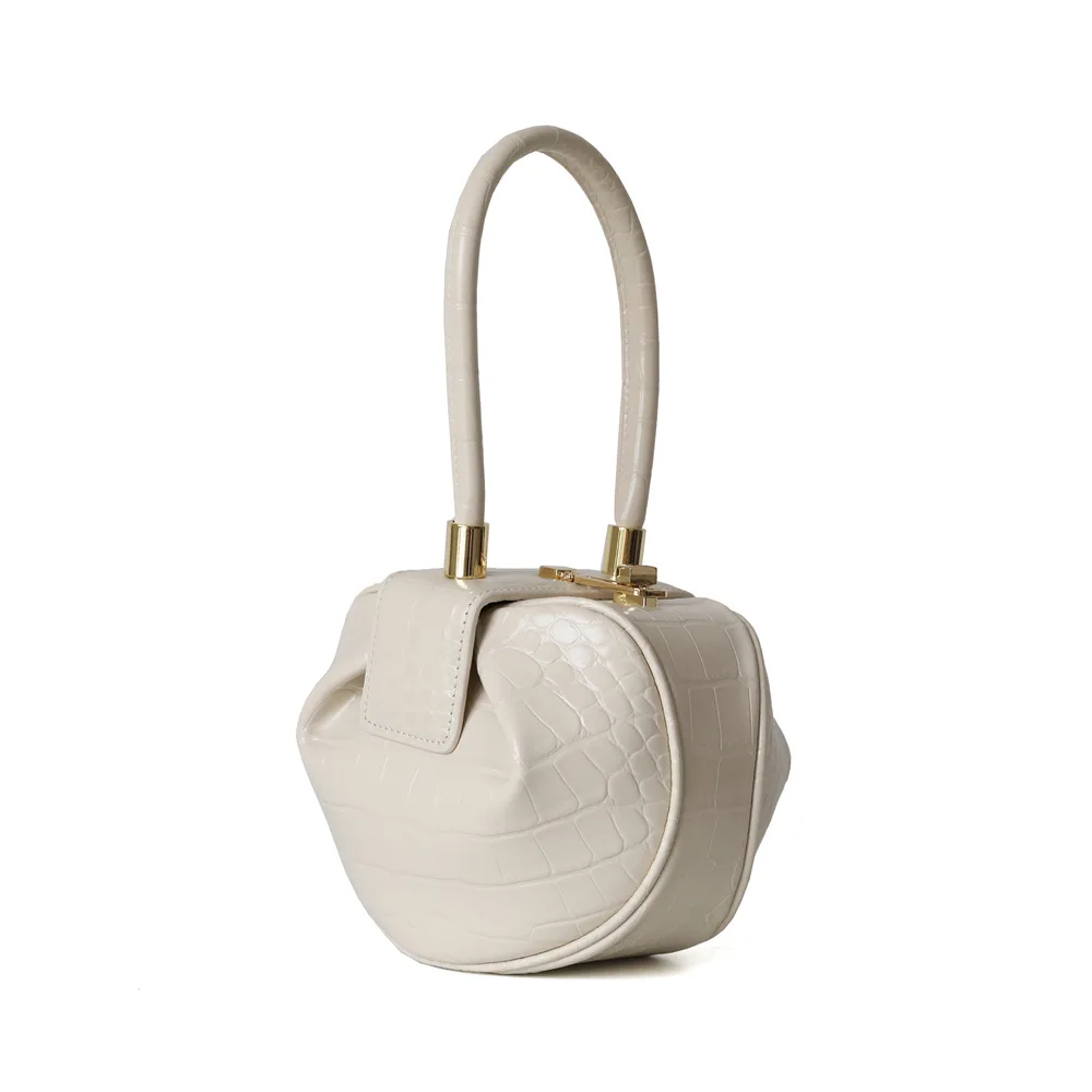 Fashion Catwalk Show Handbag Women New Ladies Genuine Leather Round Ball Hand Bag - Цвет: white