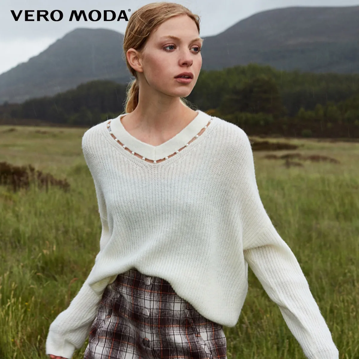 Vero Moda женский свитер из чистой шерсти с v-образным вырезом из мохера | 318313529 - Цвет: Snow white