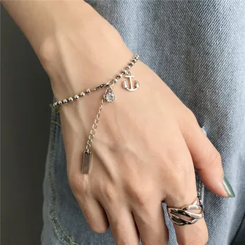 

RUIYI Real 925 Sterling Silver Women Ship's Anchor Crystal Zircon Charm Bracelets Lovers Girls Delicate Jewelry Gifts Bracelets