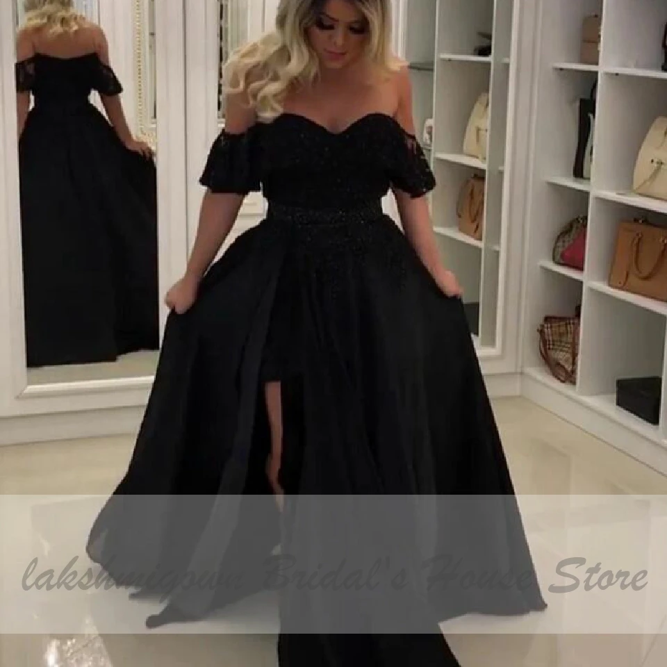 Женское атласное платье для выпускного вечера lakshmidress Черное вечернее в