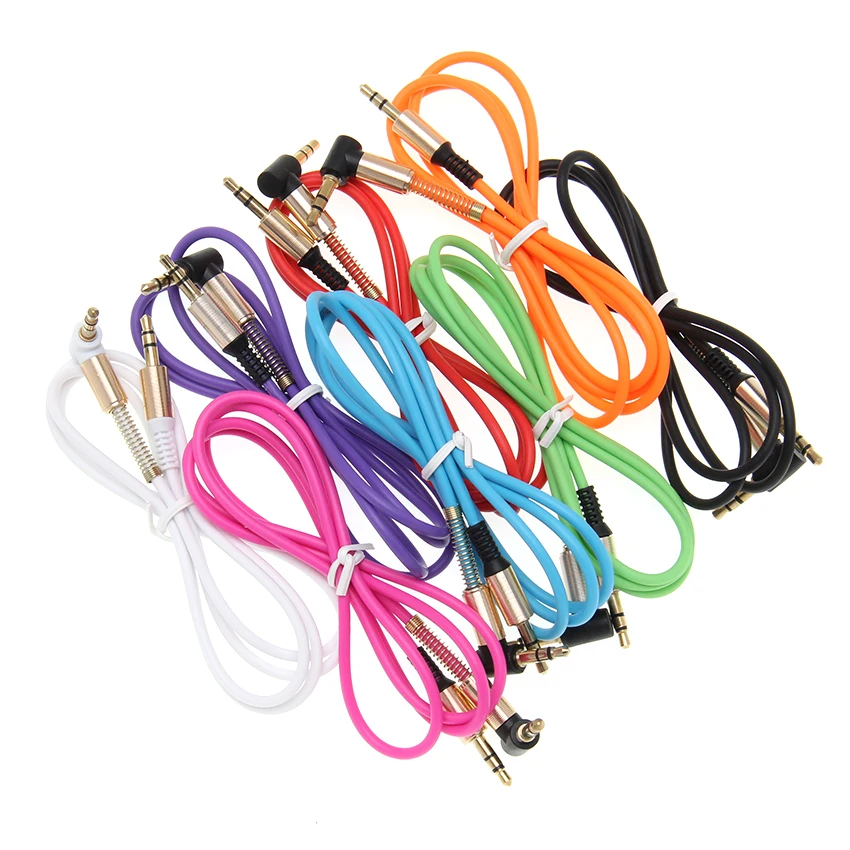 3 5mm Spring Audio Cable Jack Male to Male 90 Degree Right Angle Speaker Line Aux Cord For Car Headphone MP3 4 PC Phones