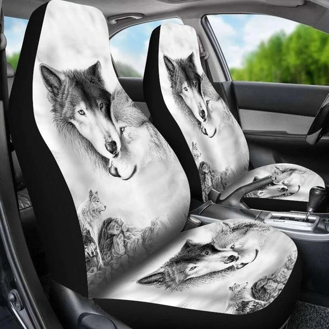 2PCS Auto Sitzbezüge 3D Tier Wolf Tiger Pfau Druck Universal Auto