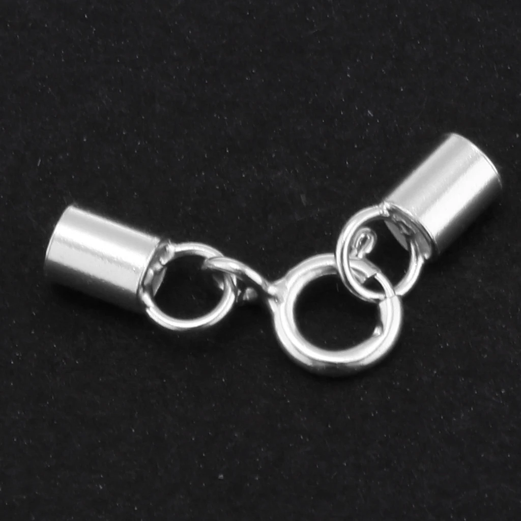 Solid Premium 925 Sterling silver color Kumihimo Rope Cord Clasp Suede Leather Jewelry Clasp Tube DIY Connector  Craft Findings