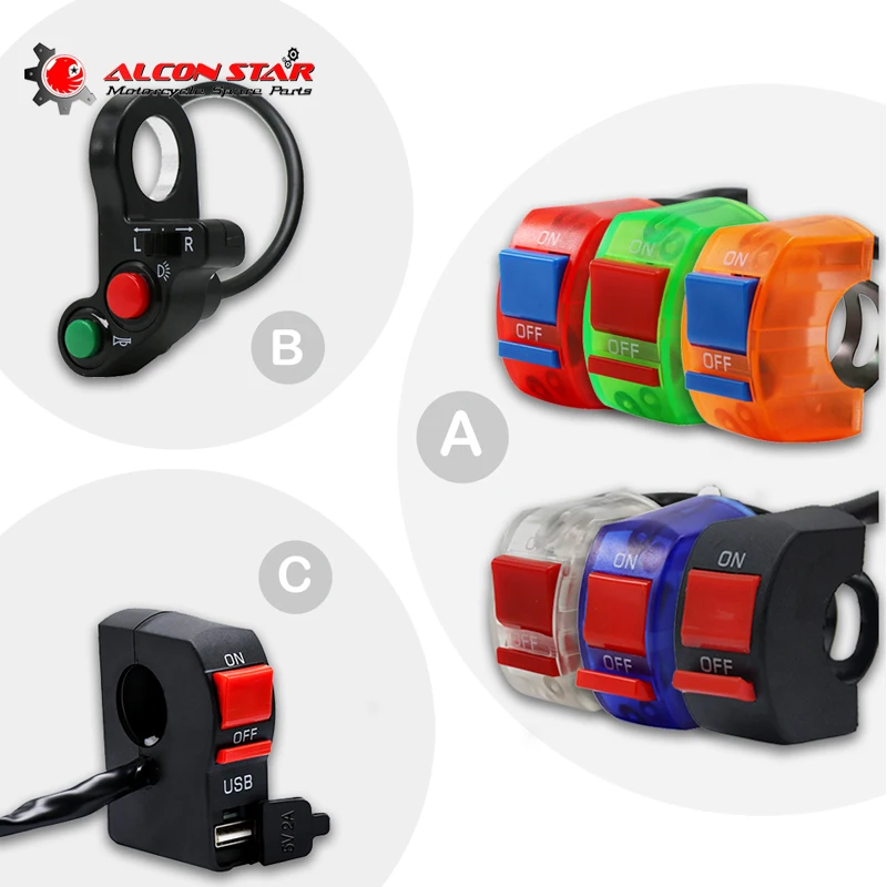

Alconstar- Motorcycle Motorbike Handlebar ON/OFF Button Connector Push Switch with USB for Light For Honda for Yamaha ATV Bike