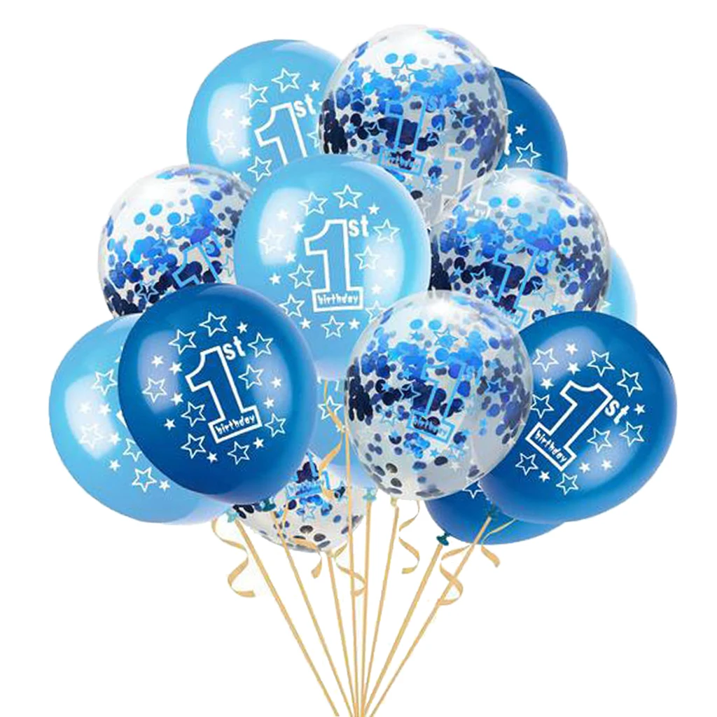 15 Pack Premium Quality Latex Balloons with Paillette Confetti and Ribbon 1st  Birthday Party Baby Shower Decor Accessory