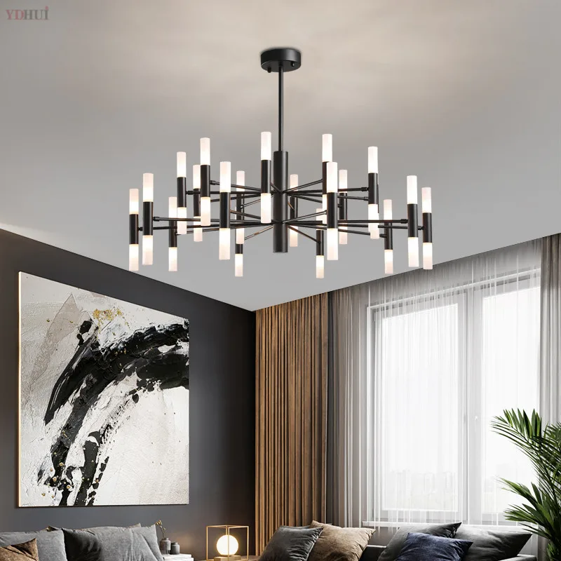 

Nordic postmodern LED art villa chandelier living room lobby restaurant gold chandelier creative personality tube lights