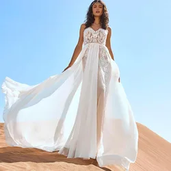 Sevintage Boho Wedding Dresses Crystal Lace Appliques Bride Dress Beach Spaghetti Straps Bride Gown A Line Bridal Gowns
