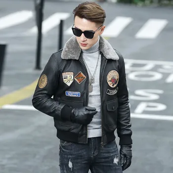 

Genuine Leather Jacket Men Goat Skin Leather Bomber Jacket Winter Warm Thickening Motocycle Down Cotton F16D8015MF410