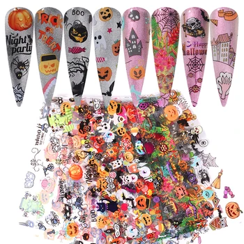 

10PCS Halloween Series Nail Foil Colorful Transfer Stickers Pumpkin Ghost Decals DIY Nail Art Design Decorations Slider Tip