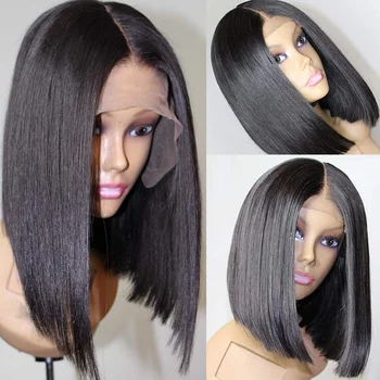 

Yaki Straight Short Human Hair Wigs 250% Density Bob Lace Front Wig Brazilian Remy 13x6 Yaki Lace Front Human Hair Wigs 8-14"