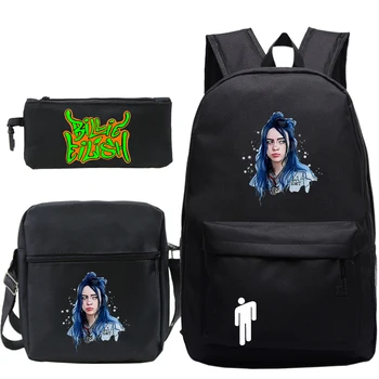 

Sac A Dos 3 PCS/set Billie Eilish Bag Backpack Mochila Zipper Laptop Notebook Bag School Bags for Teenagers Girls Bookbag New
