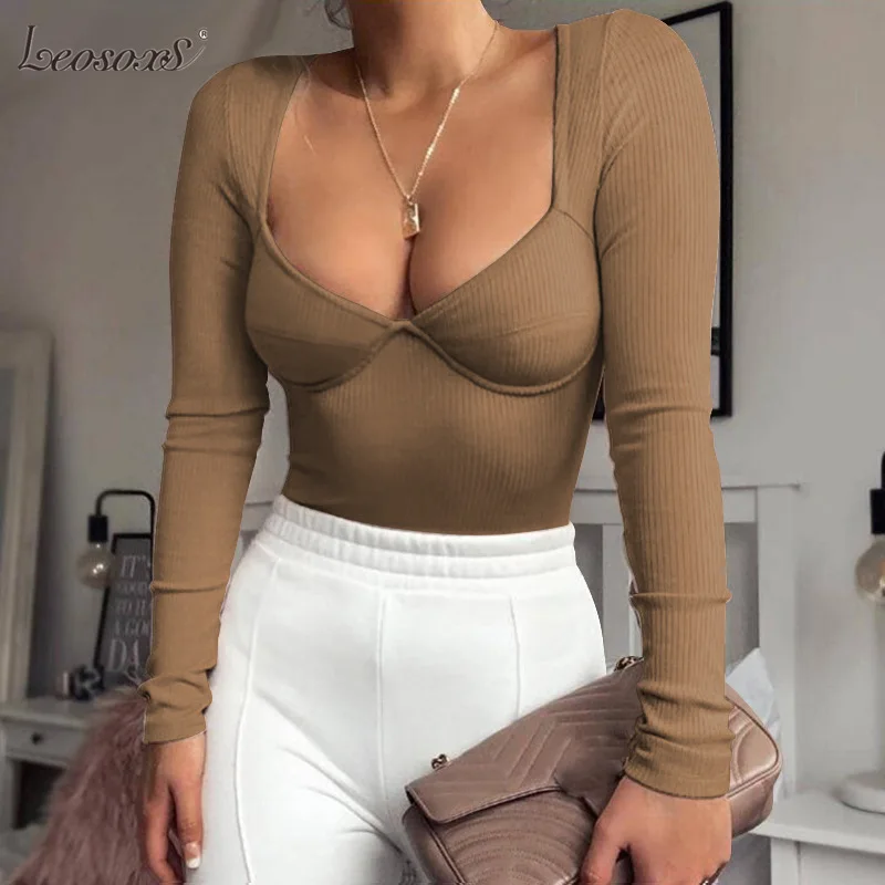 Long Sleeve Green Bodysuit V Neck Autumn Winter White Body Top Sexy Women 2020 Solid Bodysuits Streetwear body mujer