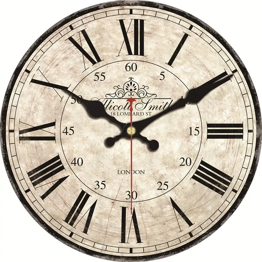 Vintage Abstract Roman Numerals Easy To Read 16 inch  Wooden Cardboard Wall Clock CHIANTI CLASSICO Clock For Living Room Decor