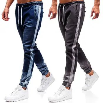 

Mens Dye Skinny Stretch Jeans Distressed Ripped Jeans Freyed Denim Trousers Cool Streetwear Drawstring Side Striped Pants 3#