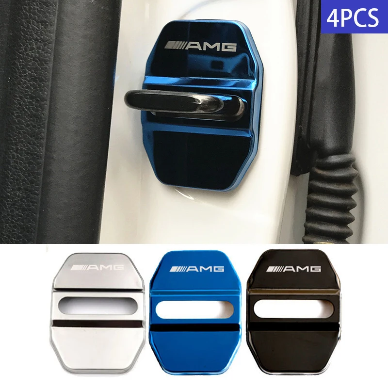 

4pc Door Lock Decoration Protection Cover Emblem case For Mercedes-AMG With Logo Stainless Steel Door Lock Cap Car styling