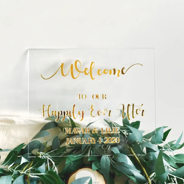 Cartello di benvenuto per il matrimonio, cartello personalizzato in vetro  trasparente, acrilico personalizzato per matrimonio moderno benvenuto al  nostro matrimonio personalizzato - AliExpress