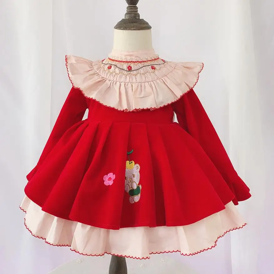 Испанский винтажный Дворцовый стиль, платье принцессы для девочек, детские Вечерние платья на день рождения, милое платье Modis, детская одежда, Vestidos Y2166 - Цвет: red