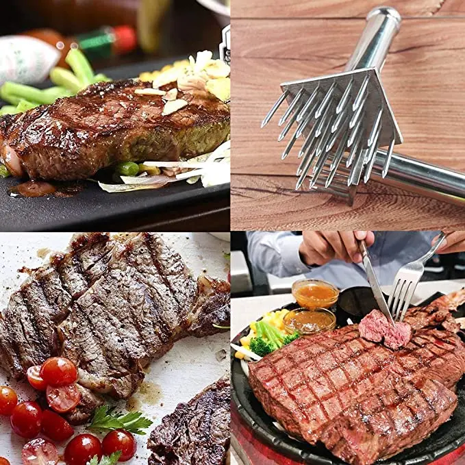 Meat Tenderizer Meat Hammer Stainless Steel Meat Needles Meat Hammer Pounders Wooden Handle Profession Tenderizer Beef Tender Steak Kitchen Tools