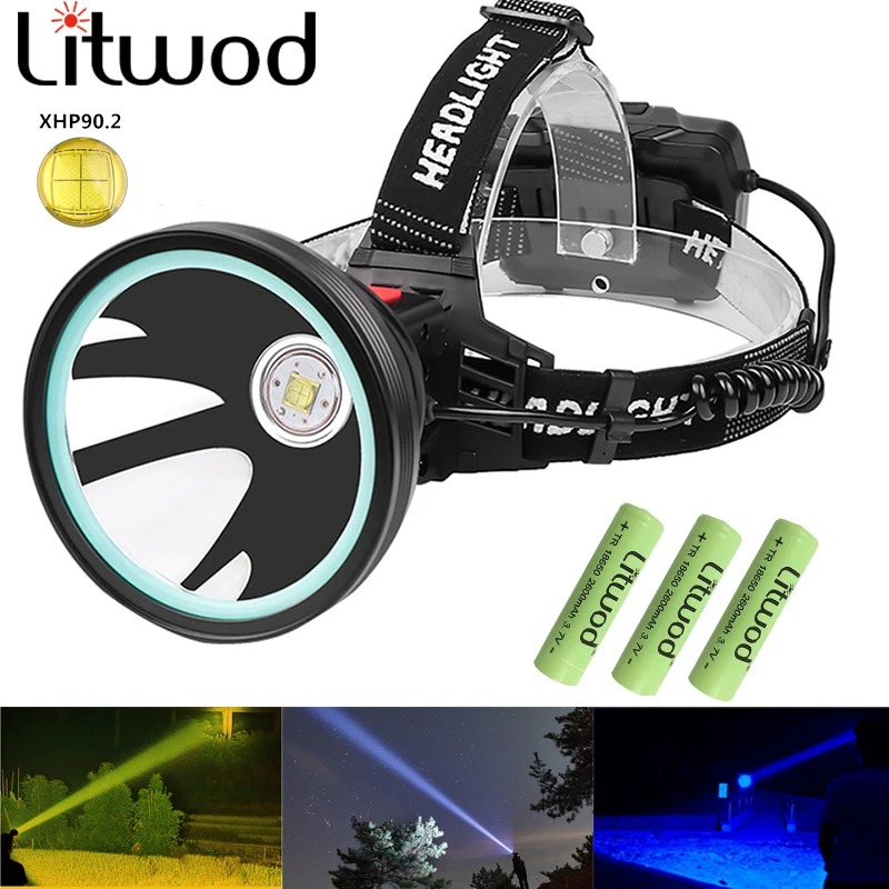 

100000LM Powerful XHP90.2 LED Headlight USB Rechargeable Flashlight Aluminum Waterproof Torch More Color Camping Hunting Lantern