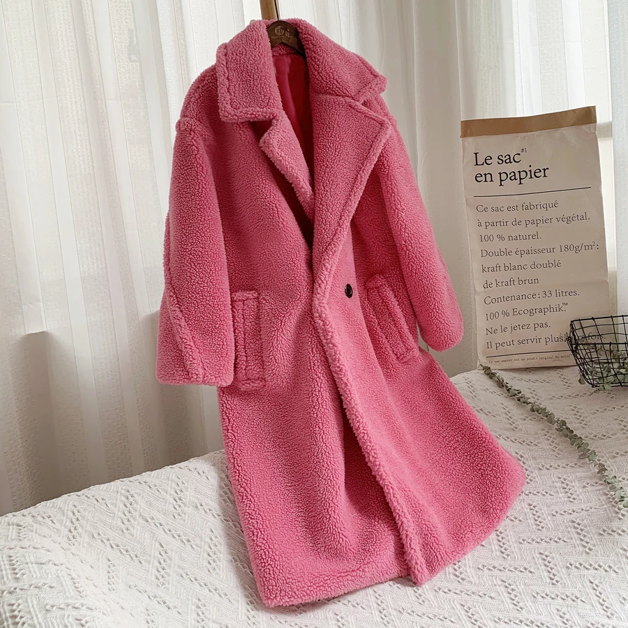 ZADORIN/ зимнее плотное теплое однотонное пальто-Тедди Женский уличный негабаритный розовый жилет из искусственной мерлушки, пальто Женская длинная куртка из искусственного меха