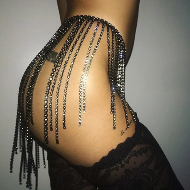 Ceny Luksusowe Sexy kobiety Tassel kryształ łańcuch nadwozia Belly Chain spódniczka z wysokim stanem łańcuchy Rhinestone brzuch talia łańcuch ciało biżuteria klub nocny