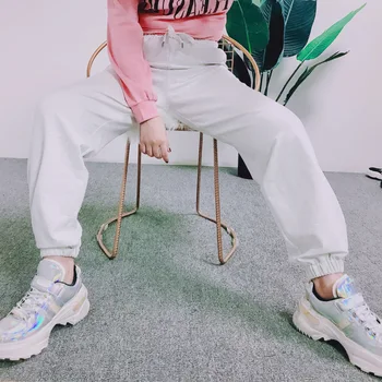 

2020 spring new wide leg pants women streetwear Ankle-Length Pants Casual Loose Drawstring Hip Hop Pants young Sweatpants