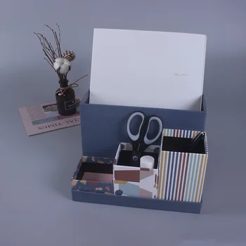 

Creative Print Office Desktop Storage Box Four-piece Multifunction Storage File Rack Magazine Clip Box Pen Desktop Storage Box