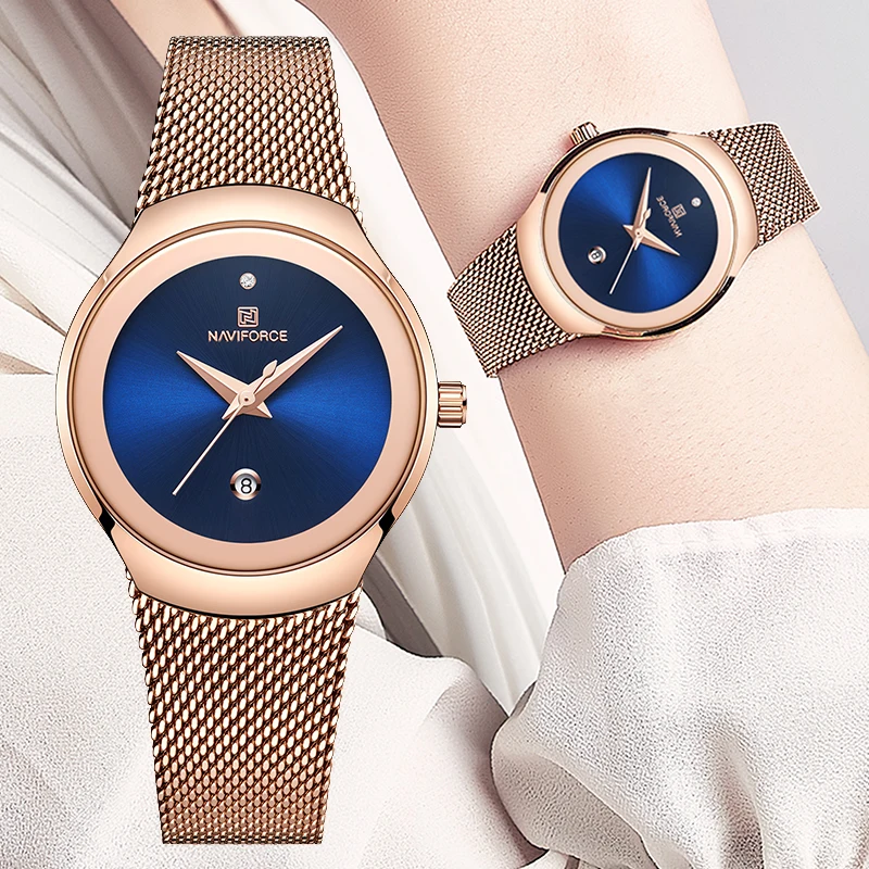 NAVIFORCE женские модные золотые женские кварцевые часы повседневные водонепроницаемые простые наручные часы подарок для девушек жены женские часы Саат