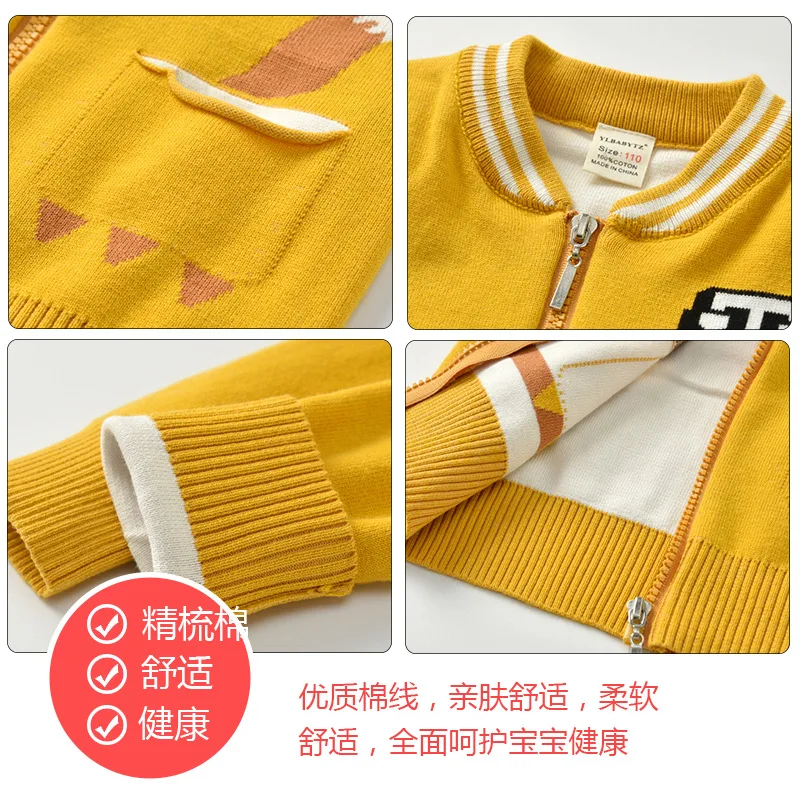 

BOY'S Spring New Style Cotton-padded Clothes Children Fashion Cardigan Cute Cartoon Baby Sweater Coat