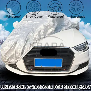 

1X Universal Full Car Windshield Cover For A3 A4 A5 A6 Sedan/SUV Waterproof Sun Rain Snow UV Protection Silver Car Umbrella