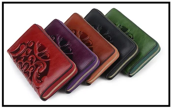 

Oil wax cowhide leather women's Long Wallet New Handbag European American fashion popular large capacity embossed fringe wallet