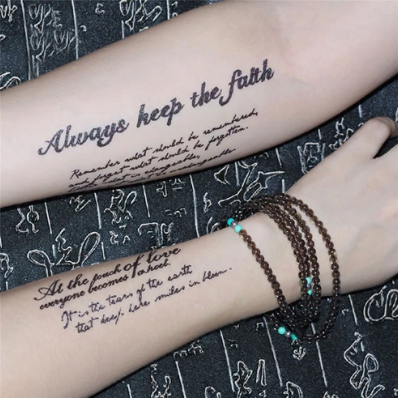 1 Sheet Waterproof Temporary Fake Tattoo Stickers Black Devil Doesn T Sleep English Letters Cool Design Body Art Make Up Tools Temporary Tattoos Aliexpress