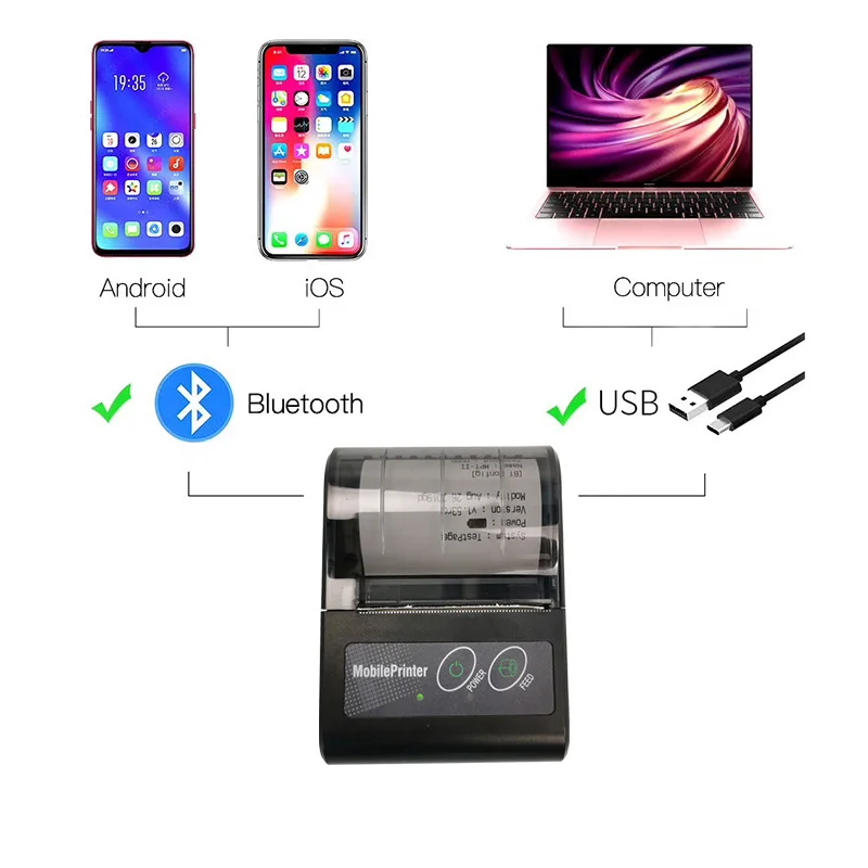 Pos bluetooth принтер мобильный мини портативный термопринтер чеков ручной pos для android