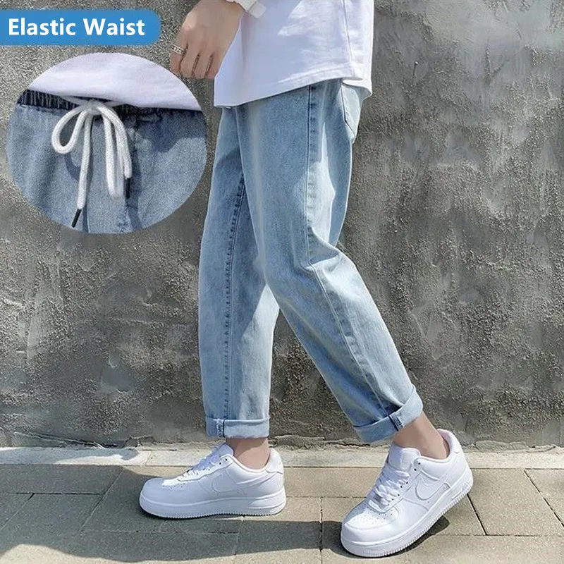 Elastic Pants Men Streetwear Blue Jeans 2021 Men Jeans Korean Fashions  Harem Pants Male Denim Pants OverSize|Jeans| - AliExpress