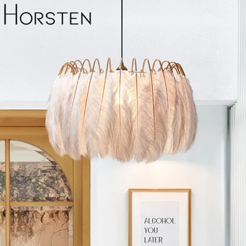 

Nordic Modern Minimalist Feather Pendant Lamp Luxury Pendant Lighting Bedroom Warm Romantic Creative Room Hanging Light