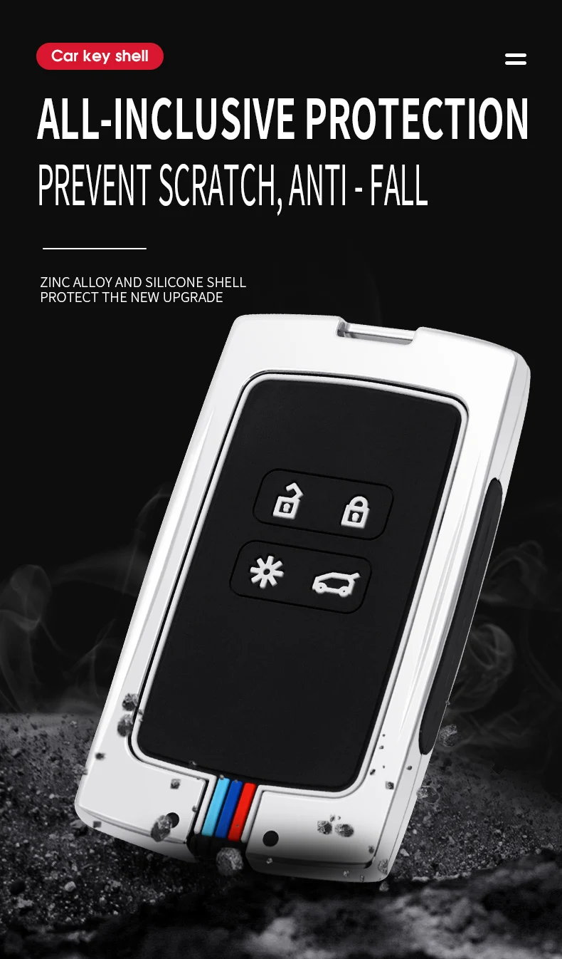 Copri chiave per auto in lega di zinco per catena portachiavi con copertura chiave in Silicone Renault Kadjar Megane Koleos QM5 QM6 2016 2018 - H73934b5ca8d945ceb636a28647577456y