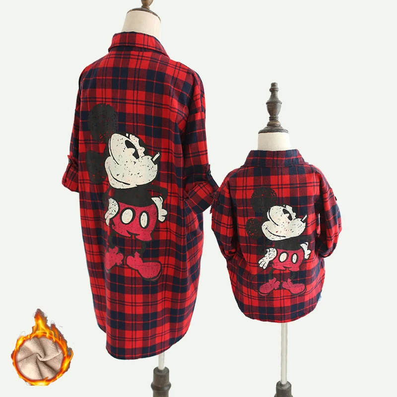

Mother Daughter Son Clothes Autumn Winter Plaid Long Sleeve Family Shirts Outfits Mom Son Boys Miki Mouse Blouse Fleece Outfits