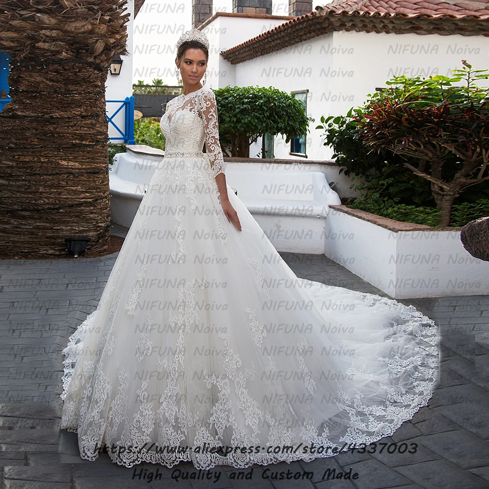 Vestido de Noiva три четверти рукава Weding платья сексуальное свадебное платье винтажное Кружевное белое свадебное платье с бисером Robe de Mariee